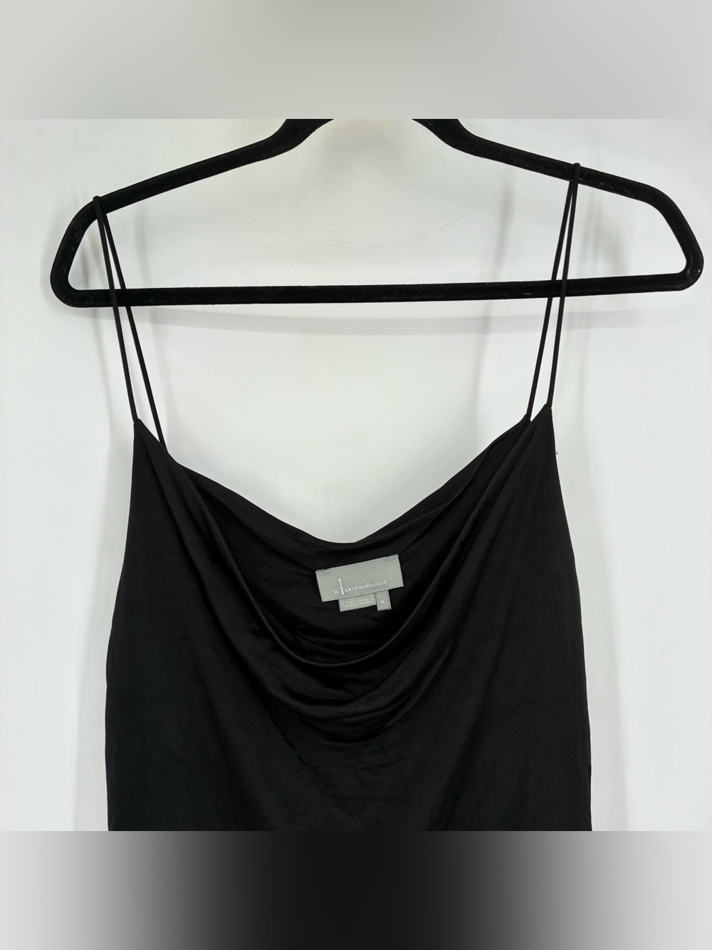 Anthropologie XL Black Draped Mesh Sheer Cami Tank Top Spaghetti Strap Going Out